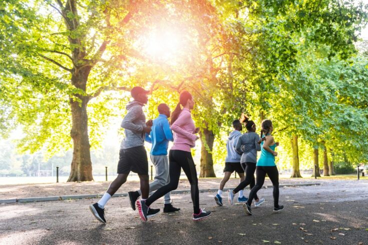 Group running in a park