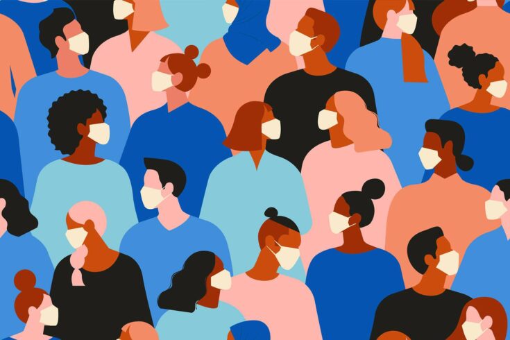 Crowd of people with face masks - illustration