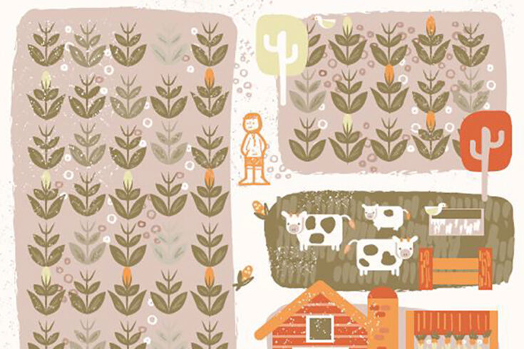 Farmer and maize crop - illustration