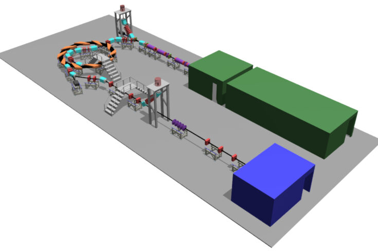 A 3D render of the design for the proposed Laser-hybrid Accelerator for Radiobiological Applications