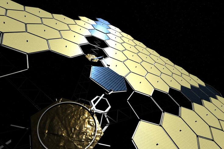 Robots assembling solar panel array in space. Credit: Airbus Defence and Space Limited