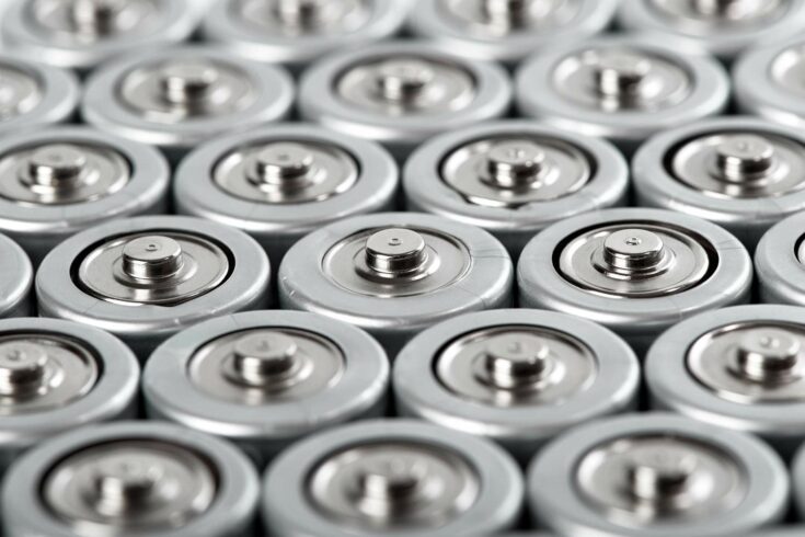 Cylindrical batteries in close-up view from above