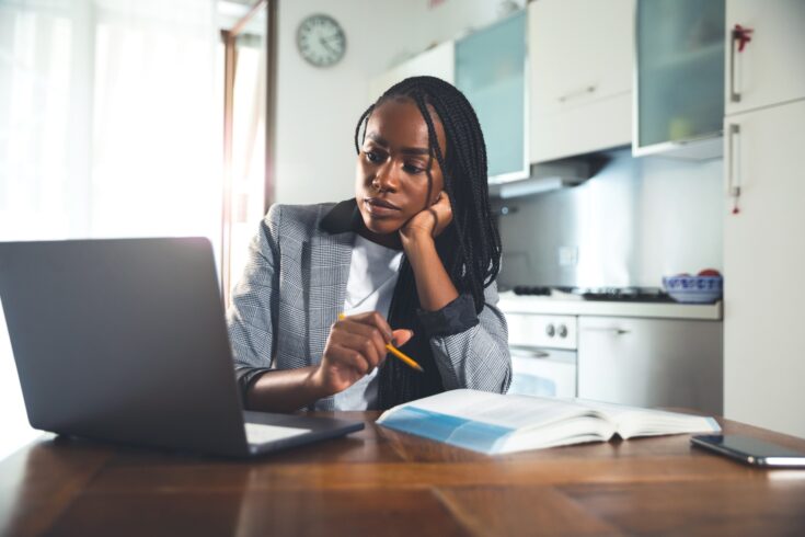 Woman working on a laptop