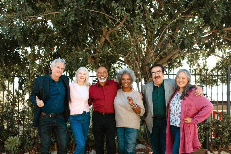 Smiling multi-ethnic senior friends