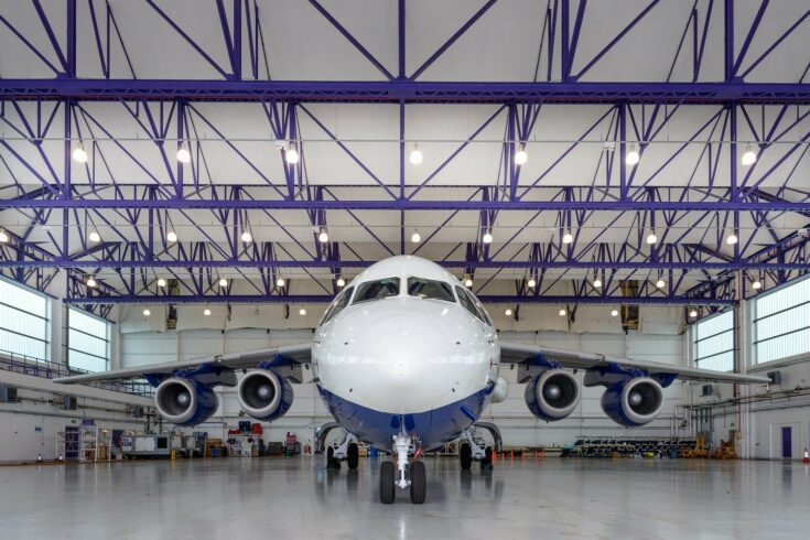 Jumbo jet in hangar