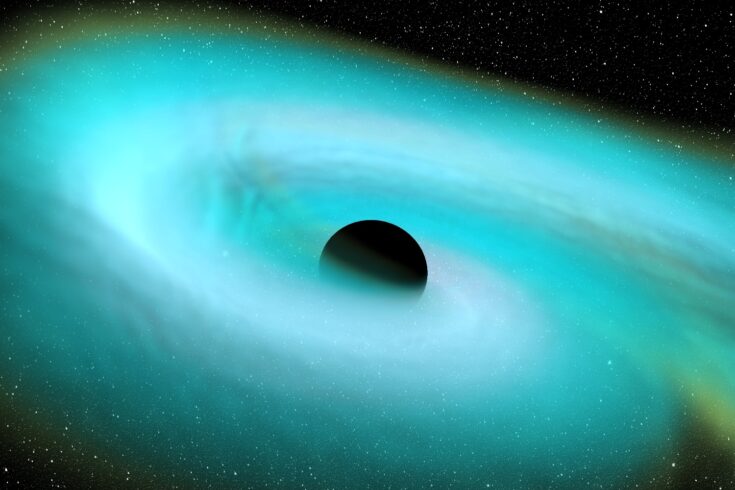 Numerical relativity simulation of an neutron star black hole binary merger, showing the disruption of the neutron star