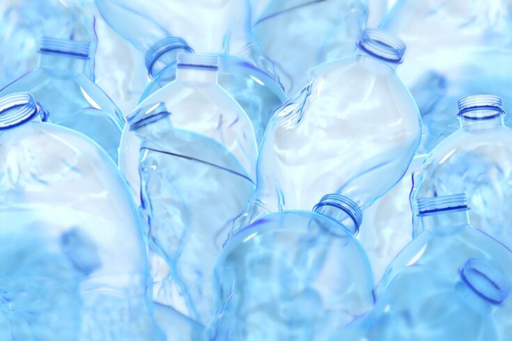 Blue plastic bottles