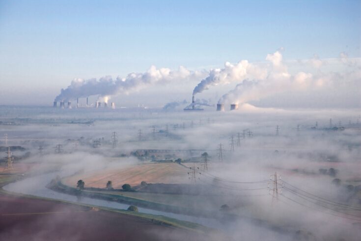 Misty industrial landscape
