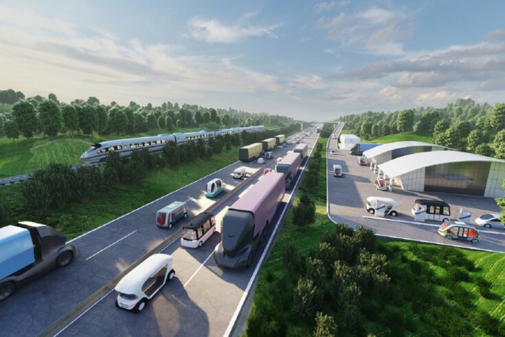 Concept artwork of a highway - Innovate UK Transport Vision 2050