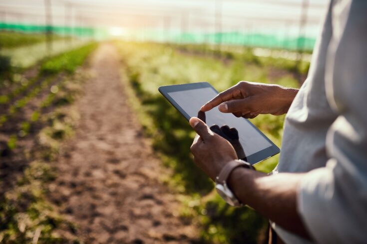 Cropped shot of a male farmer using a tablet while working on his farm