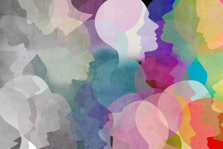 Diverse society, colourful head profiles collage