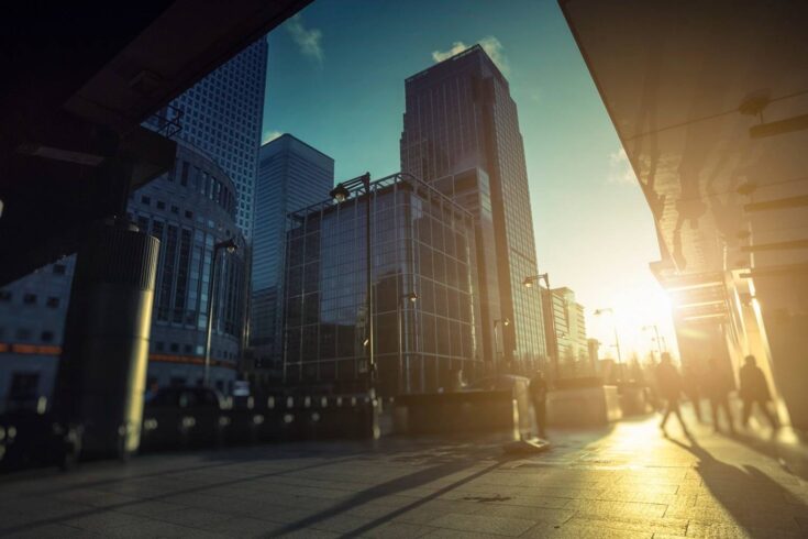 London's financial district at dusk