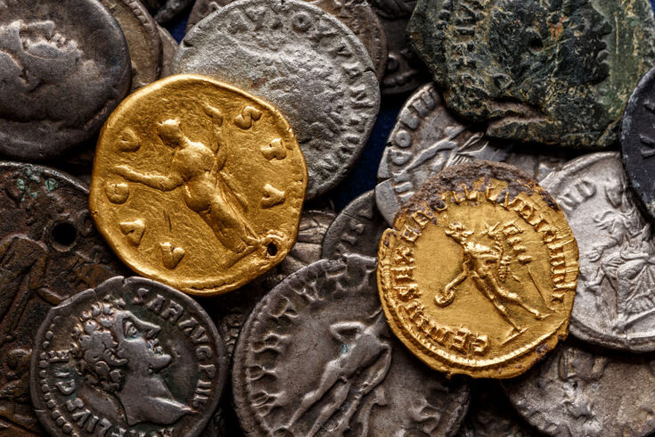 A treasure of Roman gold and silver coins.