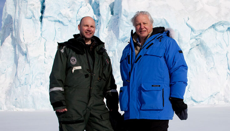 Sir David Attenborough with Mark Brandon, of the Open University