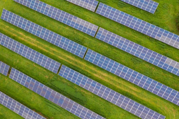 Aerial view of photovoltaic solar panels