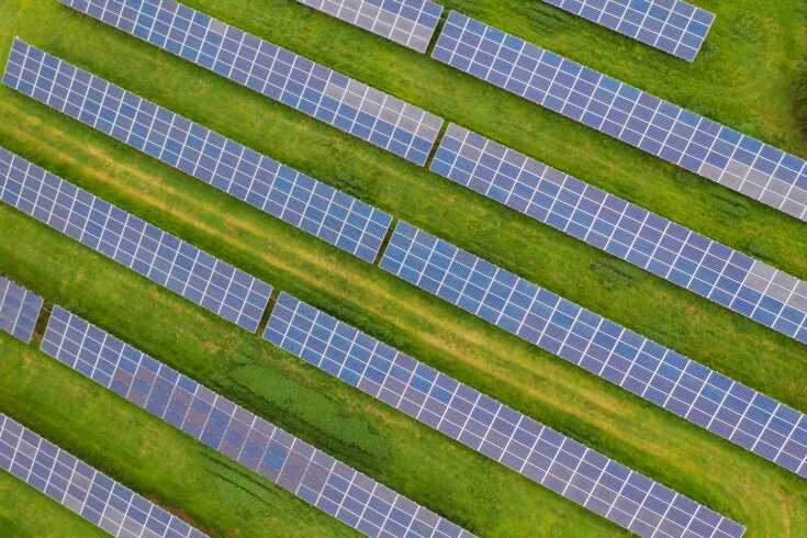Aerial view of photovoltaic solar panels