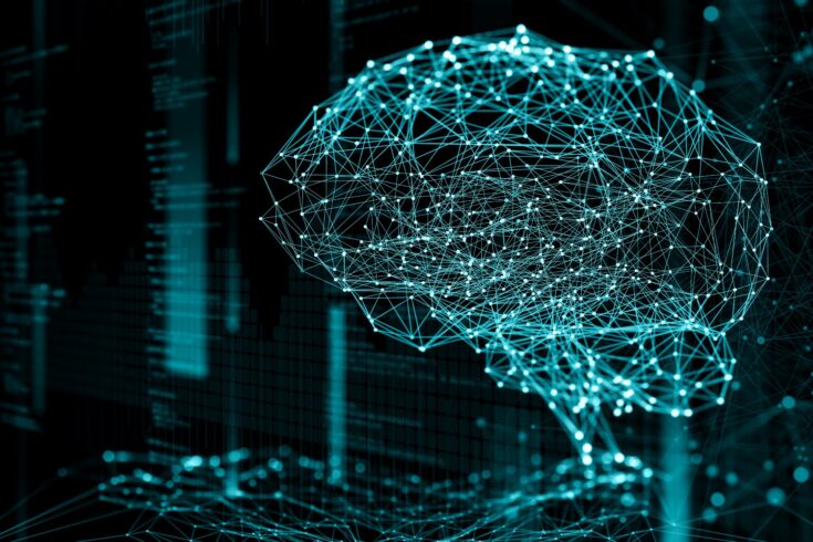 Digital background depicting innovative technologies in AI, digital brain