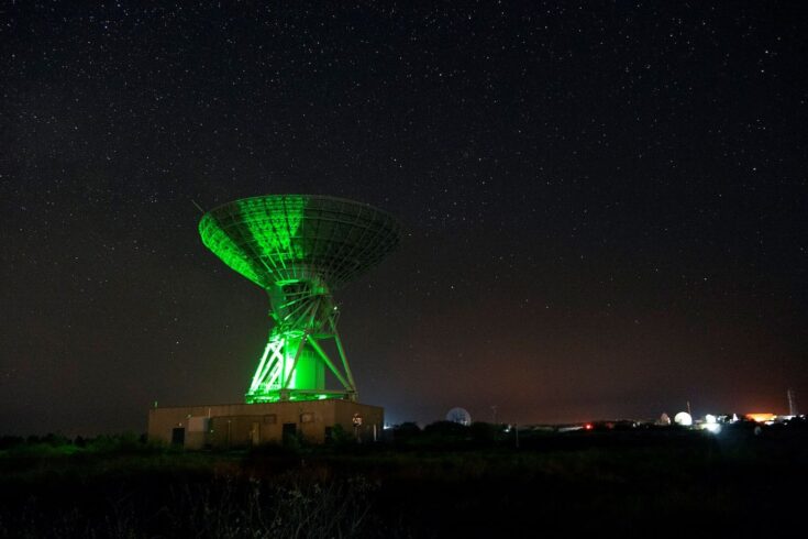 Goonhilly earth observation station at night