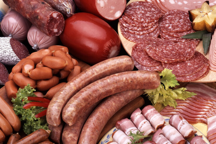 A variety of processed cold meat products.