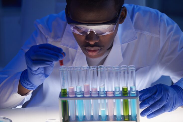 Concentrated male laboratory scientist