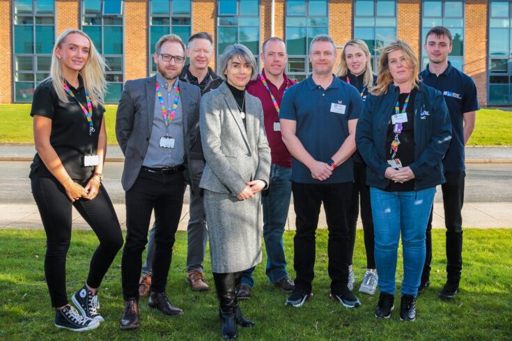 Professor Dame Ottoline Leyser with some of the apprentices at Daresbury Laboratory