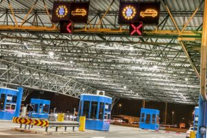 european border crossing at night