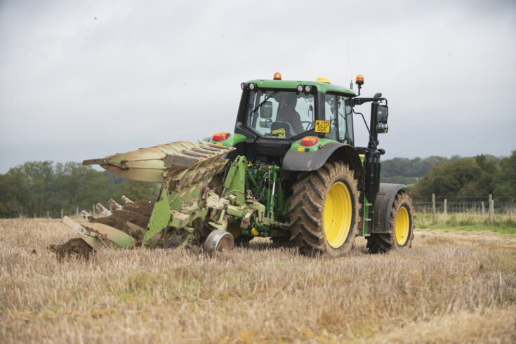 A farm worker ploughing a field at Rothamsted Research, North Wyke, 28 September 2020.