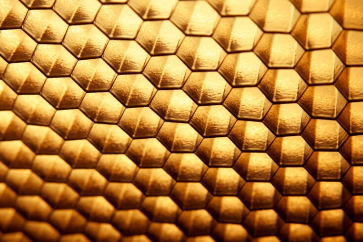 Gold yellow honeycomb shape grid
