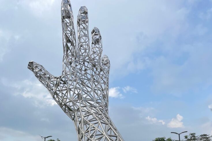 Metal hand structure outside the International Conference Centre, Kigali
