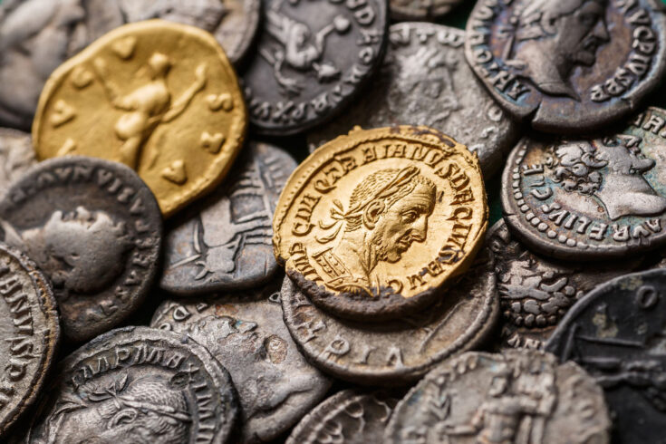 A treasure of Roman gold and silver coins.