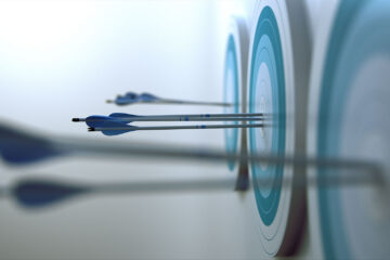 Simple 3d scene representing arrows, that hit targets.