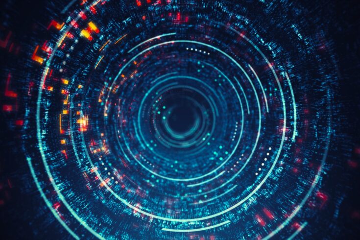 Digital abstract circular data tunnel visualising speed and technology