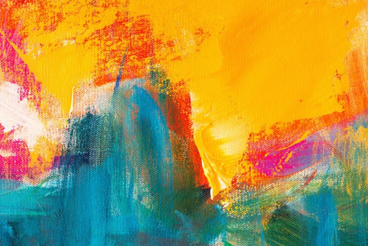 Brightly coloured abstract paint on canvas