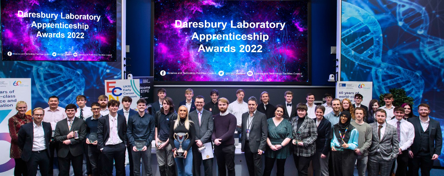 Many of the apprentices from STFC Daresbury Laboratory at the 2022 apprenticeship awards
