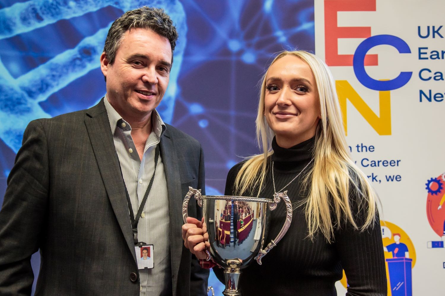 Daresbury Laboratory Apprentice of the Year 2022 Cerys Hope, pictured with the Head of Daresbury Laboratory, Paul Vernon