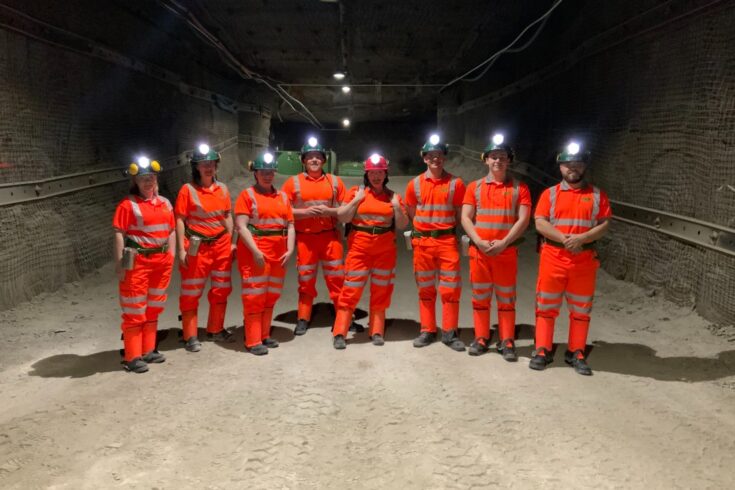 STEM award winners in hard hats and high vis clothing in Boulby Mine