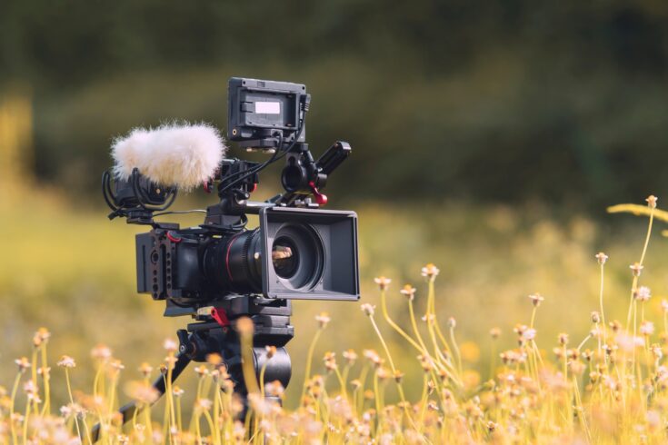 Digital Camera and sound recording equipment on the lawn