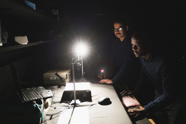 Professor Jadu Dash and Dr Booker Ogutu in their lab in the School of Geography and Environmental Science at the University of Southampton, Southampton, 28 February 2023.