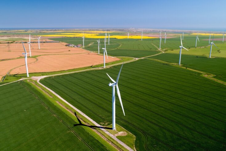 Wind turbines on British farm land