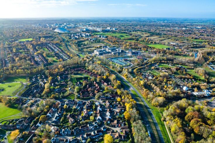 Aerial view of countryside in English Midlands