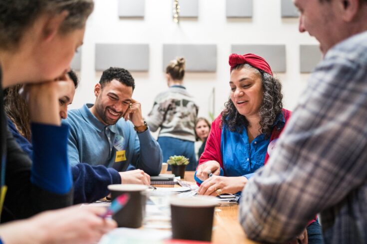 Group sat around a table