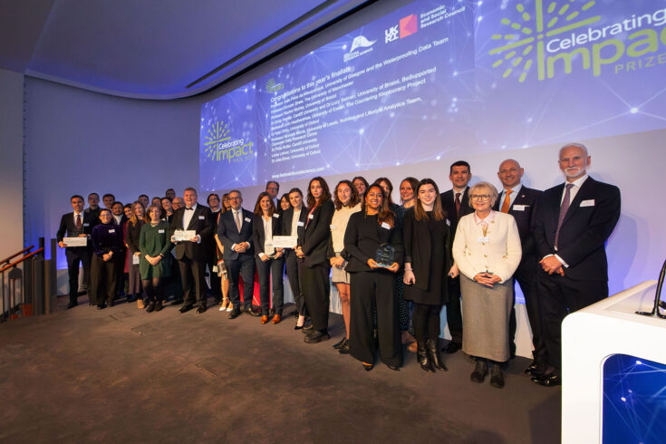 A group shot of the 2023 ESRC Celebrating Impact Prize winners.