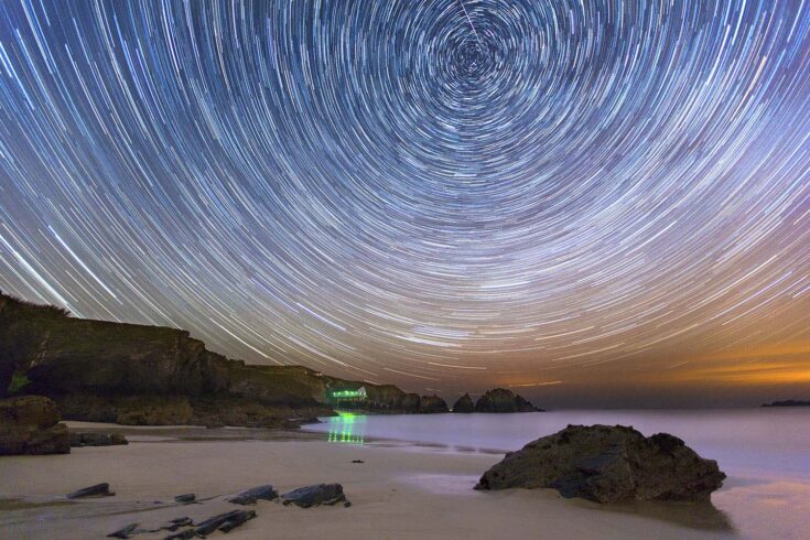 This photograph was taken at Mother Iveys Bay on the north coast of Cornwall. The photograph shows Mother Iveys Bay under a star trail sky. A popular location for tourists and people visiting Cornwall.