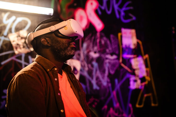Man in virtual reality headset.