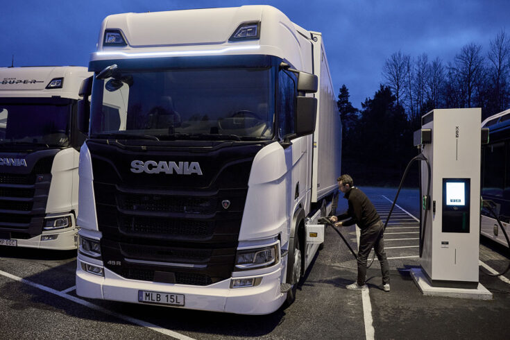Scania electric heavy goods vehicle charging.