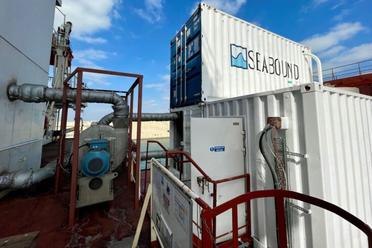 The first onboard installation of the Seabound carbon capture device.