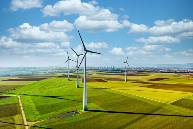 Aerial view of wind turbines