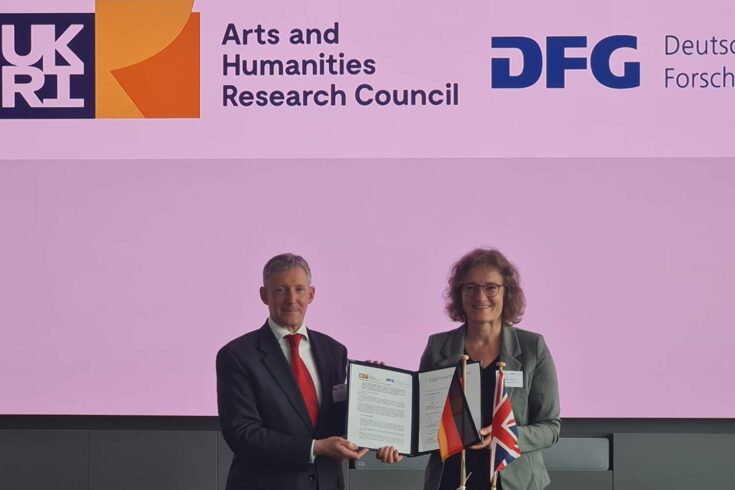 Partnership renewal with AHRC Executive Chair Professor Christopher Smith and Dr Claudia Althaus, Deputy Head of the Humanities Department at the DFG.