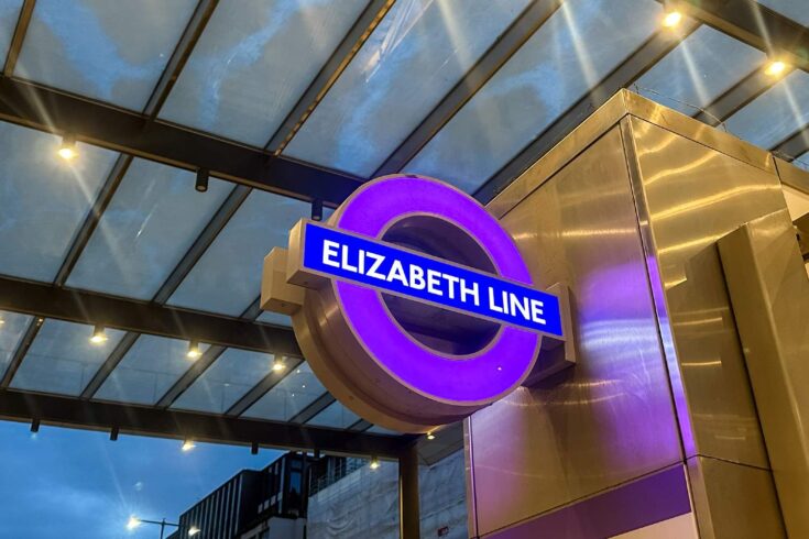 Elizabeth line underground station lit up sign