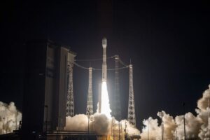 Vega-C rocket launching with MicroCarb satellite on board.
